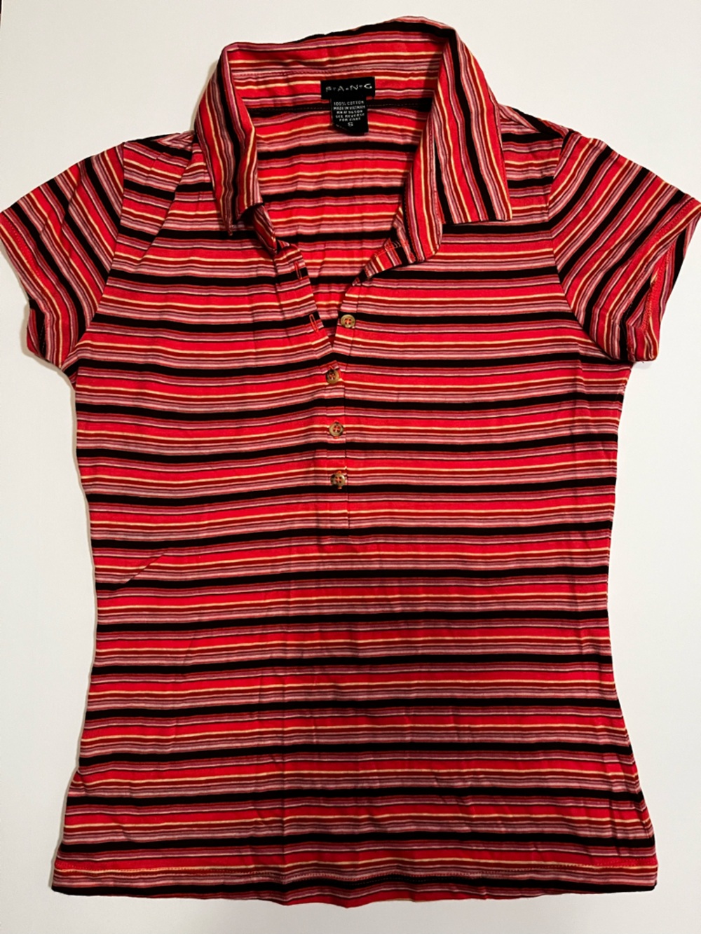 Y2K 2000 size small vintage retro Striped Red Polo Top with Buttons shirt cotton